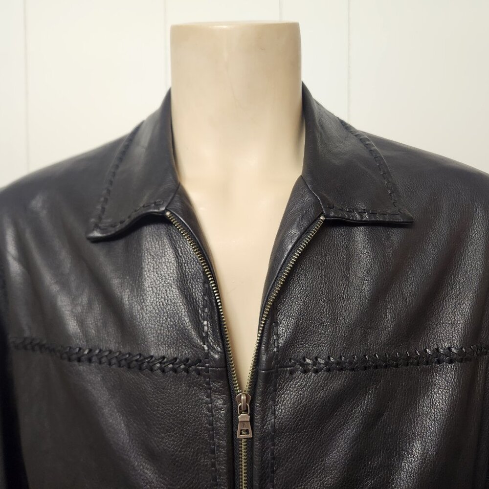 Cole Haan leather jacket L men's buttery black zip front